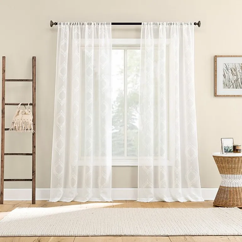 No 918 Ravenna Medallion Rod Pocket Embroidered Light-Filtering Single Curtain Panel