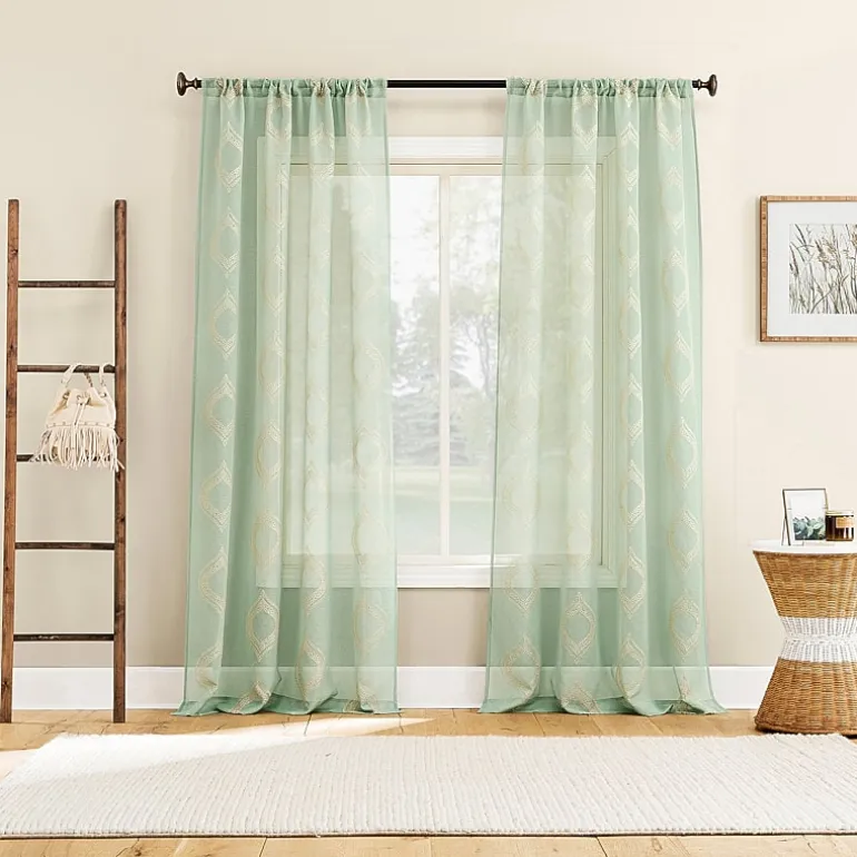 No 918 Ravenna Medallion Rod Pocket Embroidered Light-Filtering Single Curtain Panel