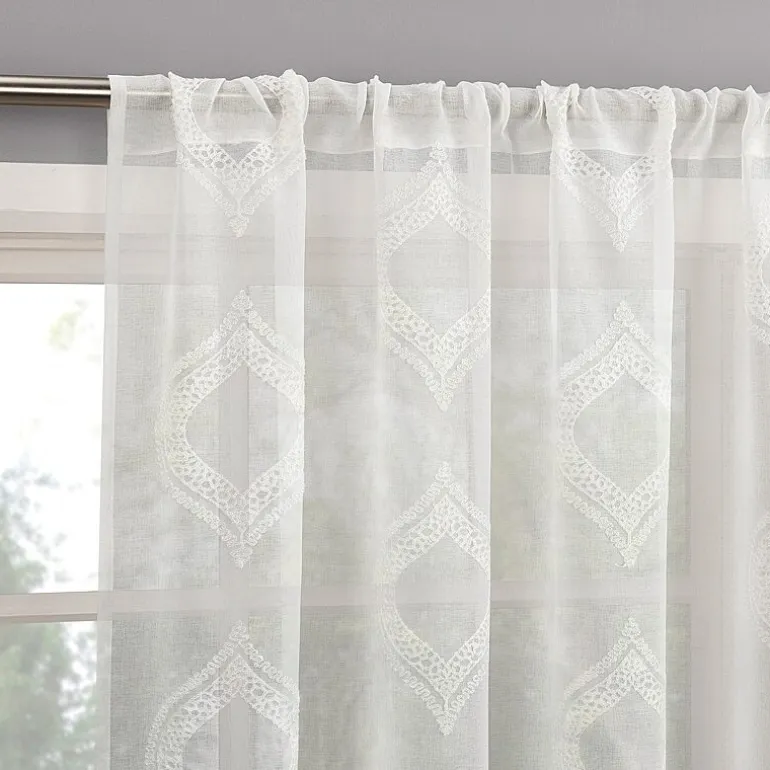 No 918 Ravenna Medallion Rod Pocket Embroidered Light-Filtering Single Curtain Panel