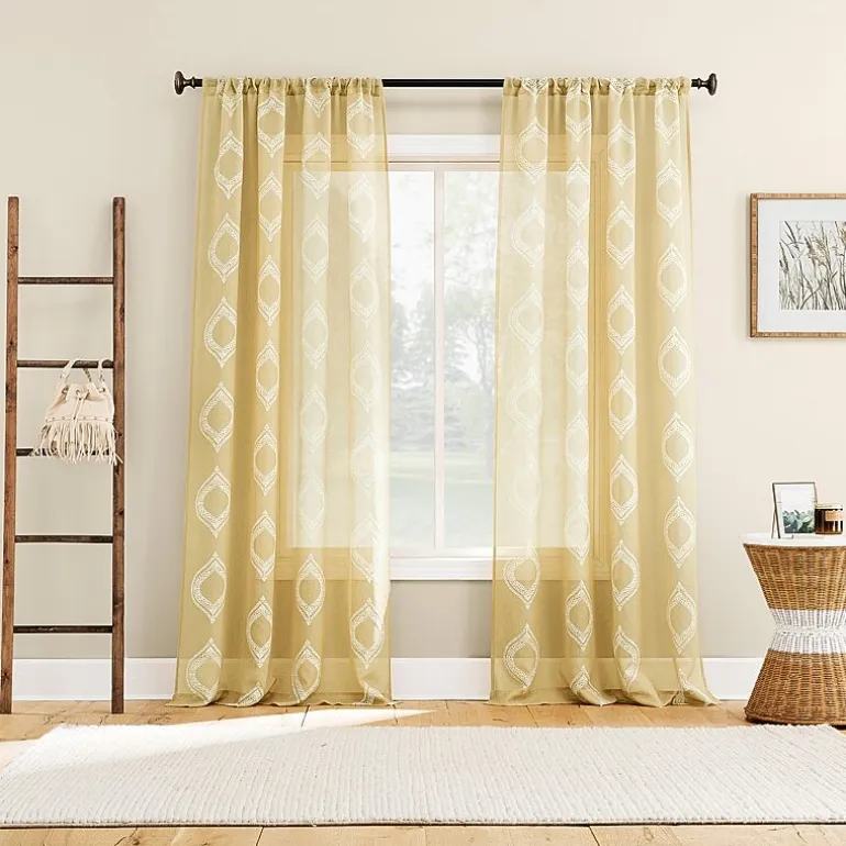 No 918 Ravenna Medallion Rod Pocket Embroidered Light-Filtering Single Curtain Panel