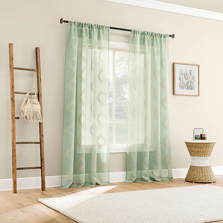 No 918 Ravenna Medallion Rod Pocket Embroidered Light-Filtering Single Curtain Panel