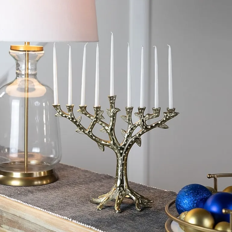 Northlight 11.5" Brass Menorah Candle Holder
