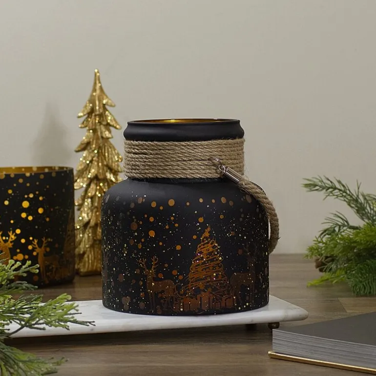 Northlight 8" Deer And Pine Trees Flameless Glass Candle Holder