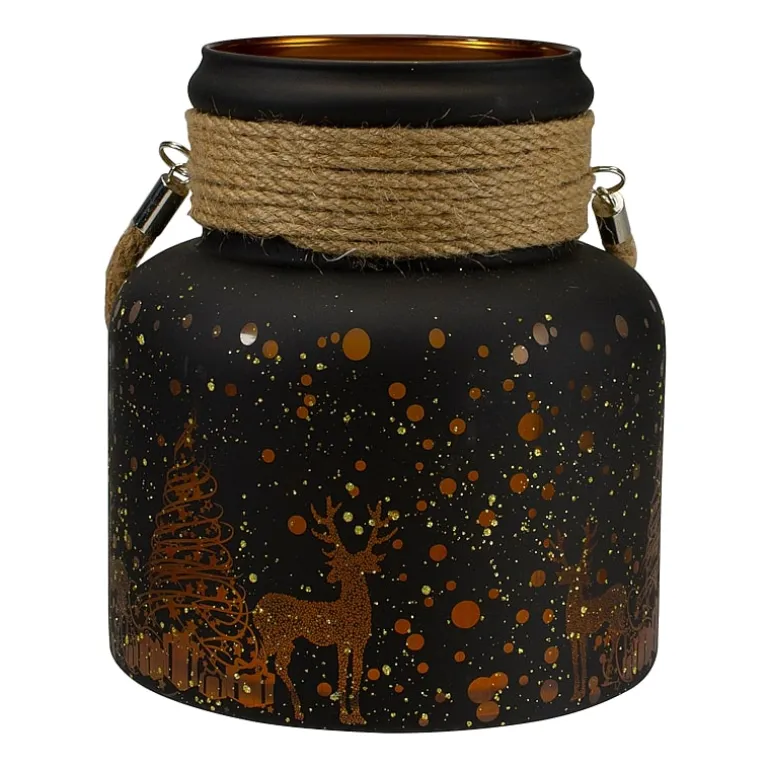 Northlight 8" Deer And Pine Trees Flameless Glass Candle Holder