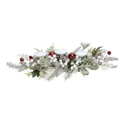 Northlight 28" Frosted Winter Greenery And Jingle Bells Pillar Candle Holder
