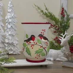 Northlight 8" Hand Painted Finches And Pine Glass Candle Holder