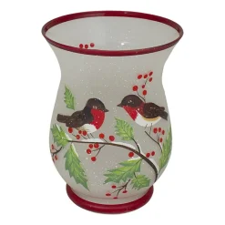 Northlight 8" Hand Painted Finches And Pine Glass Candle Holder
