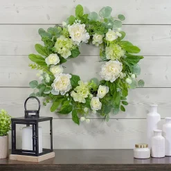 Northlight 23in Hydrangea And Ranunculus Eucalyptus Green And Cream Wreath