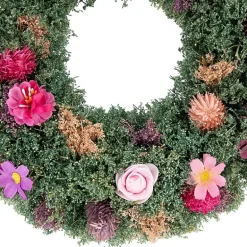 Northlight 13in Pink Rose And Thistle Mixed Floral Wreath