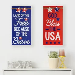 Northlight 23.5in Set Of 2 God Bless The Usa And Land Of The Free Wooden Americana Wood Wall Art
