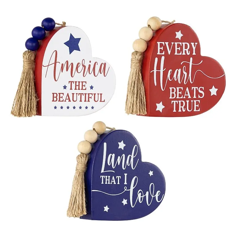 Northlight 3.75in Set Of 3 Hearts With Beaded Tassels Wooden 3-pc. Tabletop Decor