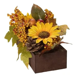 Northlight 10in Yellow And Brown Sunflowers Leaves Fall Harvest Floral Arrangement