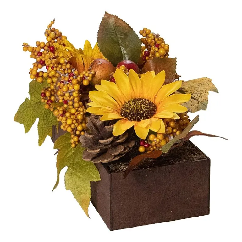 Northlight 10in Yellow And Brown Sunflowers Leaves Fall Harvest Floral Arrangement