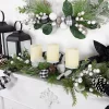 Northlight 29" Mixed Foliage And Jingle Bell Pillar Candle Holder