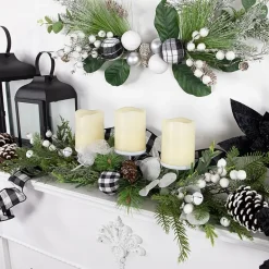 Northlight 29" Mixed Foliage And Jingle Bell Pillar Candle Holder