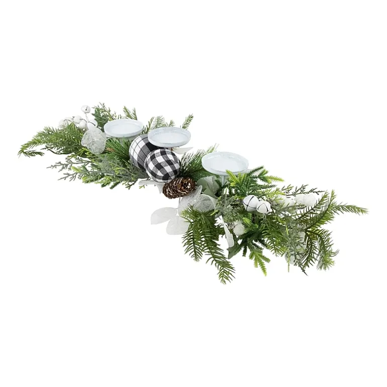 Northlight 29" Mixed Foliage And Jingle Bell Pillar Candle Holder