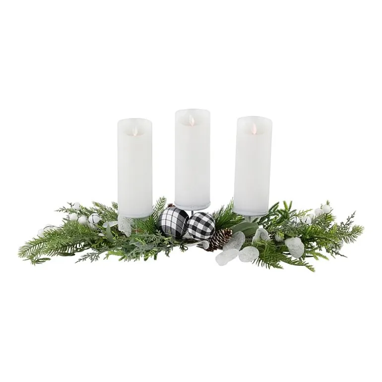 Northlight 29" Mixed Foliage And Jingle Bell Pillar Candle Holder