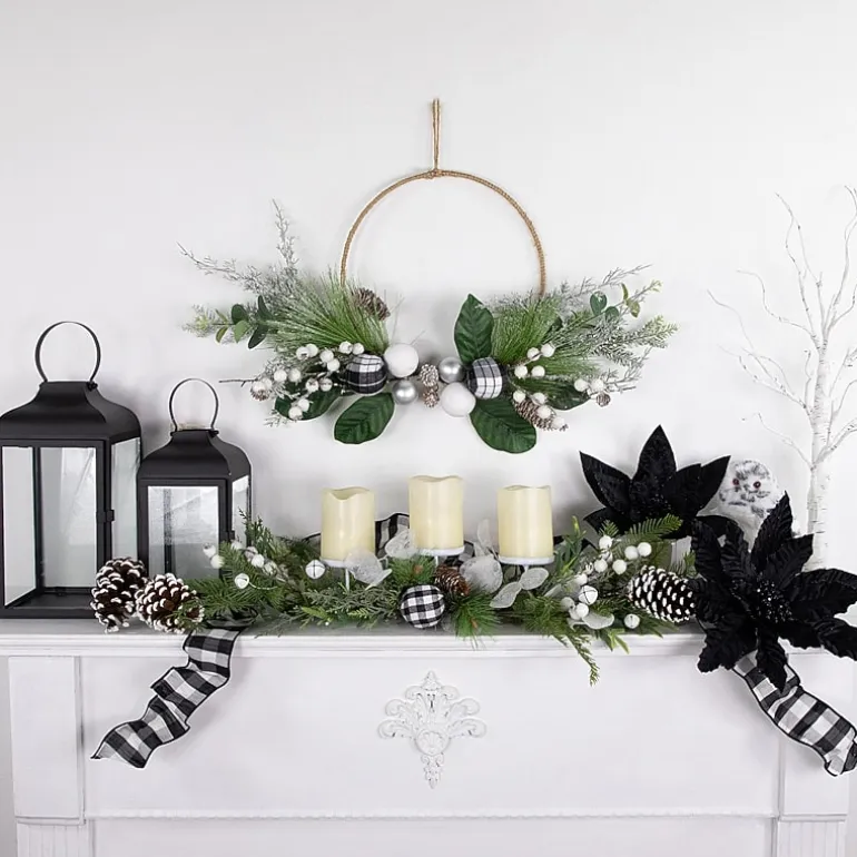 Northlight 29" Mixed Foliage And Jingle Bell Pillar Candle Holder