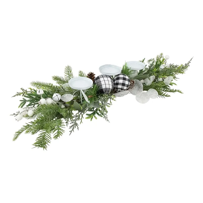 Northlight 29" Mixed Foliage And Jingle Bell Pillar Candle Holder