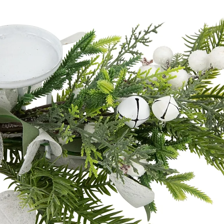 Northlight 29" Mixed Foliage And Jingle Bell Pillar Candle Holder
