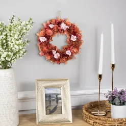 Northlight 12" Silk Roses And Wooden Flowers Artificial Unlit Wreath