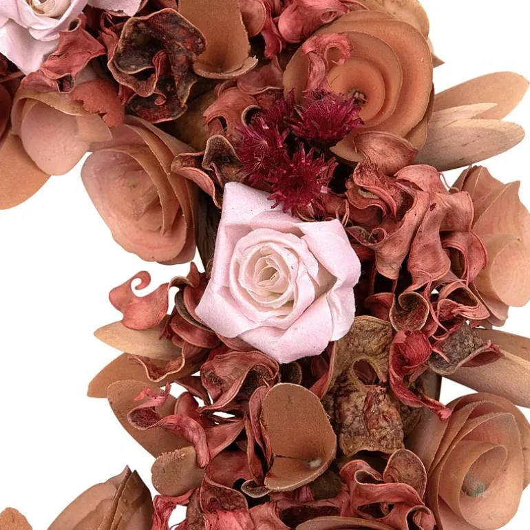 Northlight 12" Silk Roses And Wooden Flowers Artificial Unlit Wreath
