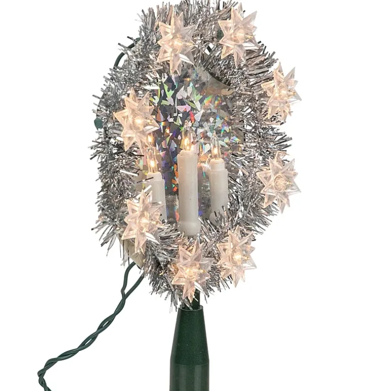 Northlight Silver Candles With Clear Lights Pre-Lit Wreath