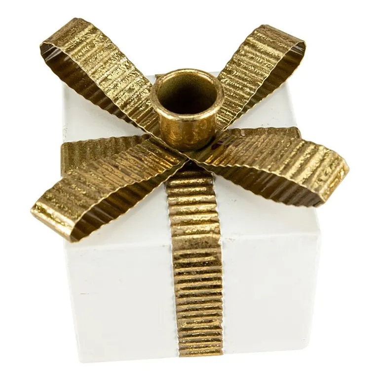 Northlight 5" White Metal Gift Box Candle Holder