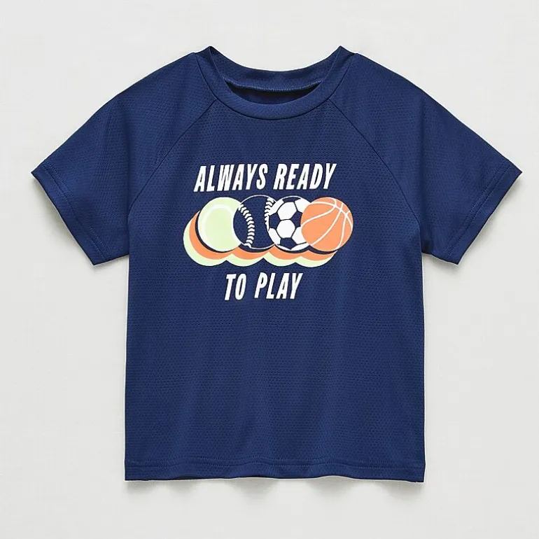 Okie Dokie Active Mesh Toddler & Little Boys Round Neck Short Sleeve Relaxed Fit Graphic T-Shirt
