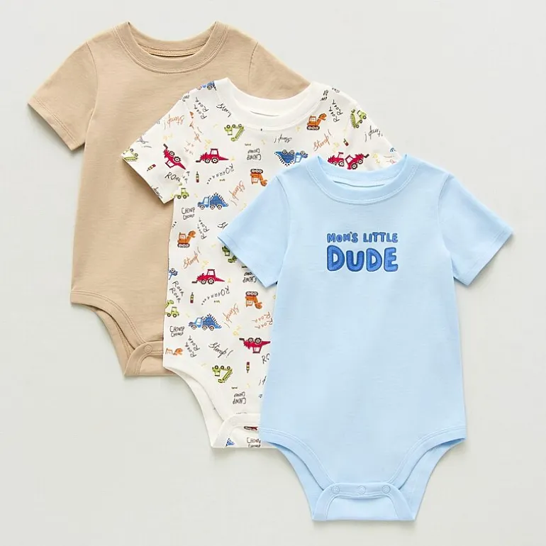 Okie Dokie Baby Boys Crew Neck Short Sleeve 3-pc. Bodysuit