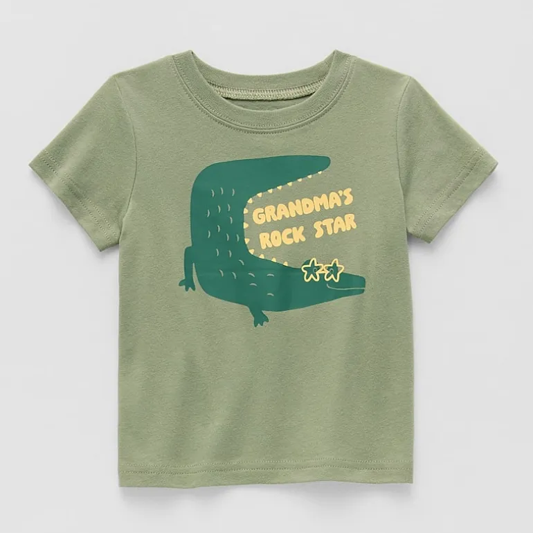 Okie Dokie Baby Boys Round Neck Short Sleeve Regular Fit Graphic T-Shirt