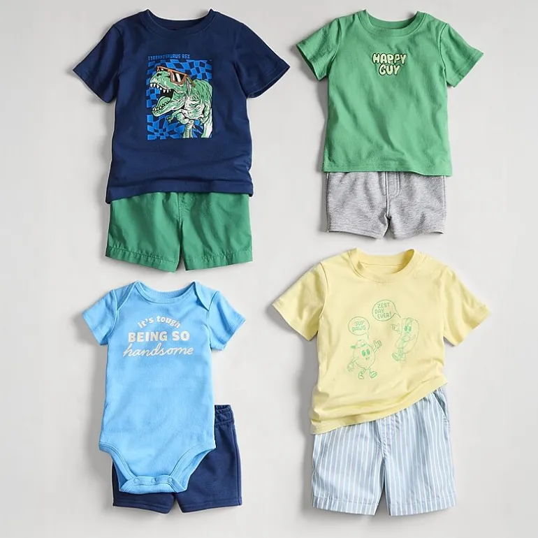 Okie Dokie Baby Boys Round Neck Short Sleeve Rib Bodysuit