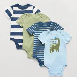 Okie Dokie Baby Boys Round Neck Short Sleeve Rib 4-pc. Bodysuit