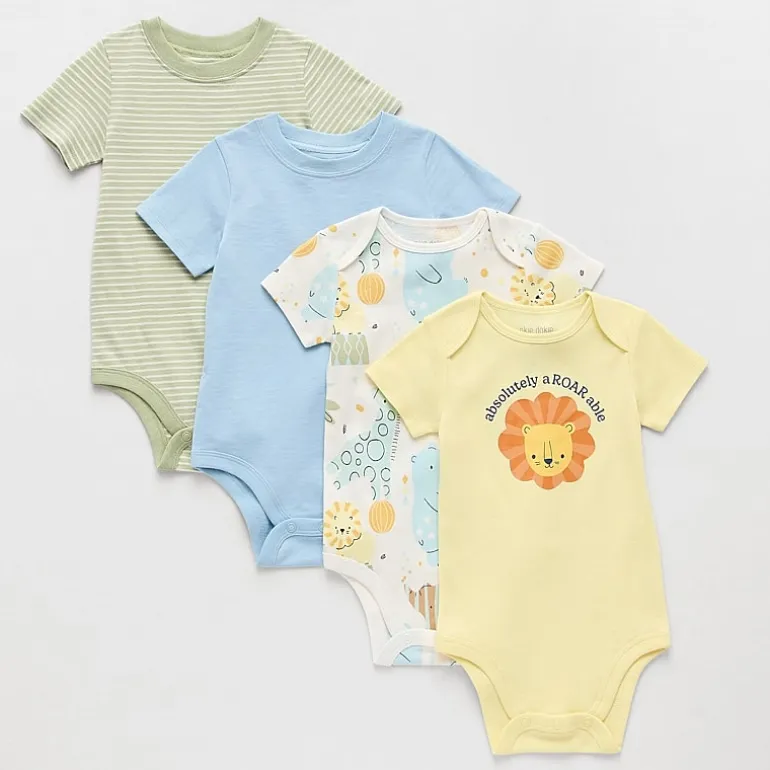 Okie Dokie Baby Boys Round Neck Short Sleeve Rib 4-pc. Bodysuit