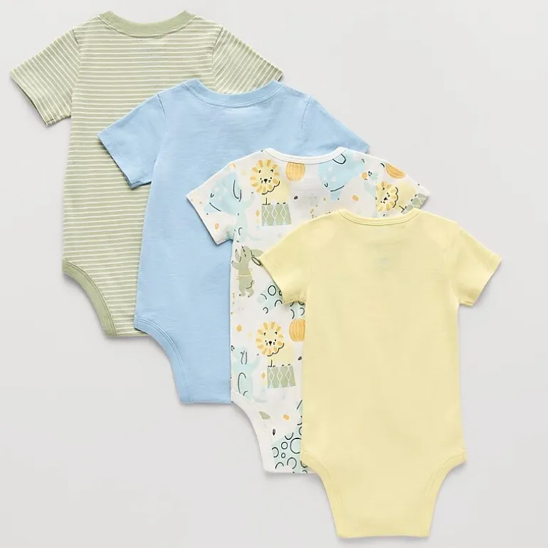 Okie Dokie Baby Boys Round Neck Short Sleeve Rib 4-pc. Bodysuit