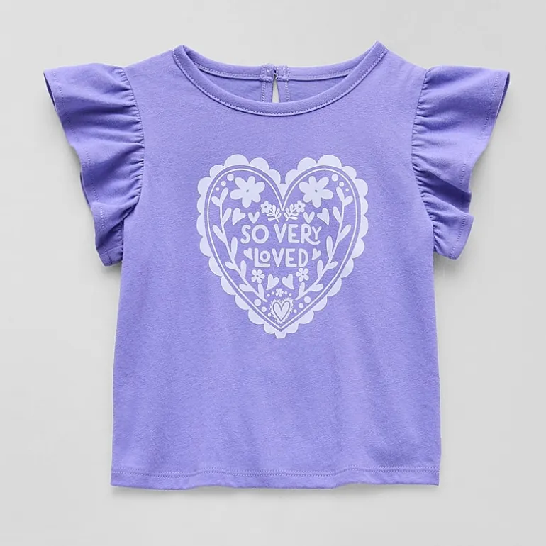 Okie Dokie Baby Girls Round Neck Short Sleeve Regular Fit Graphic T-Shirt