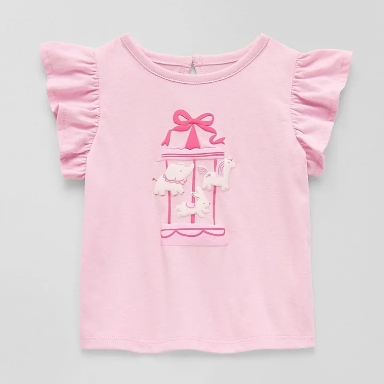 Okie Dokie Baby Girls Round Neck Short Sleeve Regular Fit Graphic T-Shirt