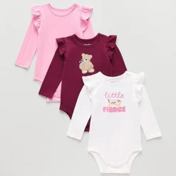 Okie Dokie Baby Girls Round Neck Long Sleeve 3-pc. Bodysuit