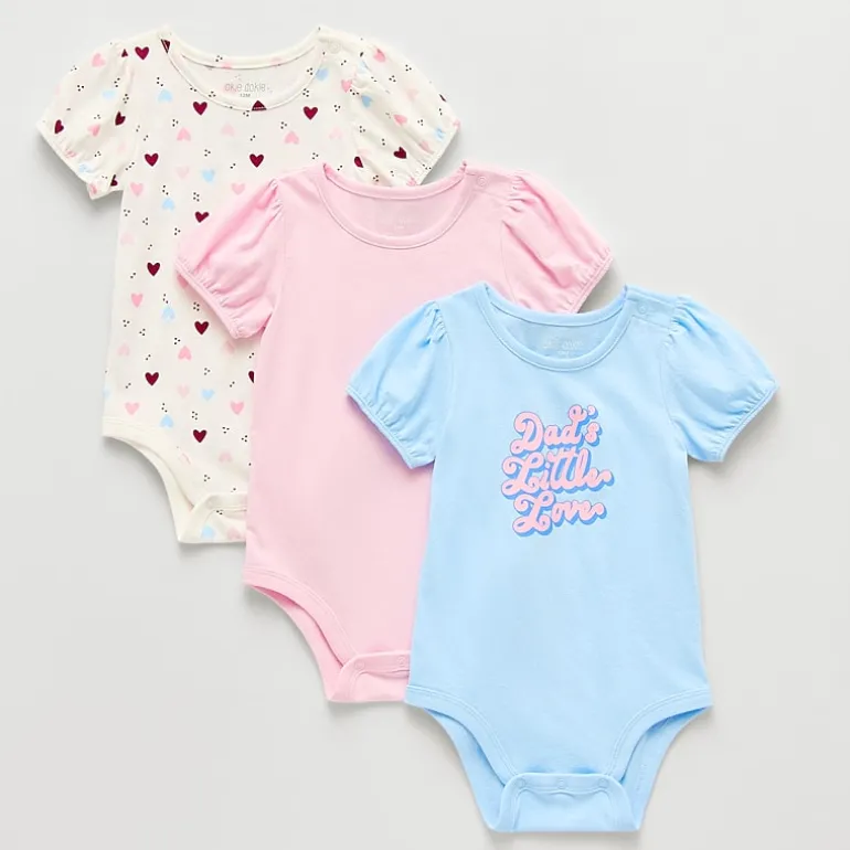 Okie Dokie Baby Girls Round Neck Short Sleeve 3-pc. Bodysuit