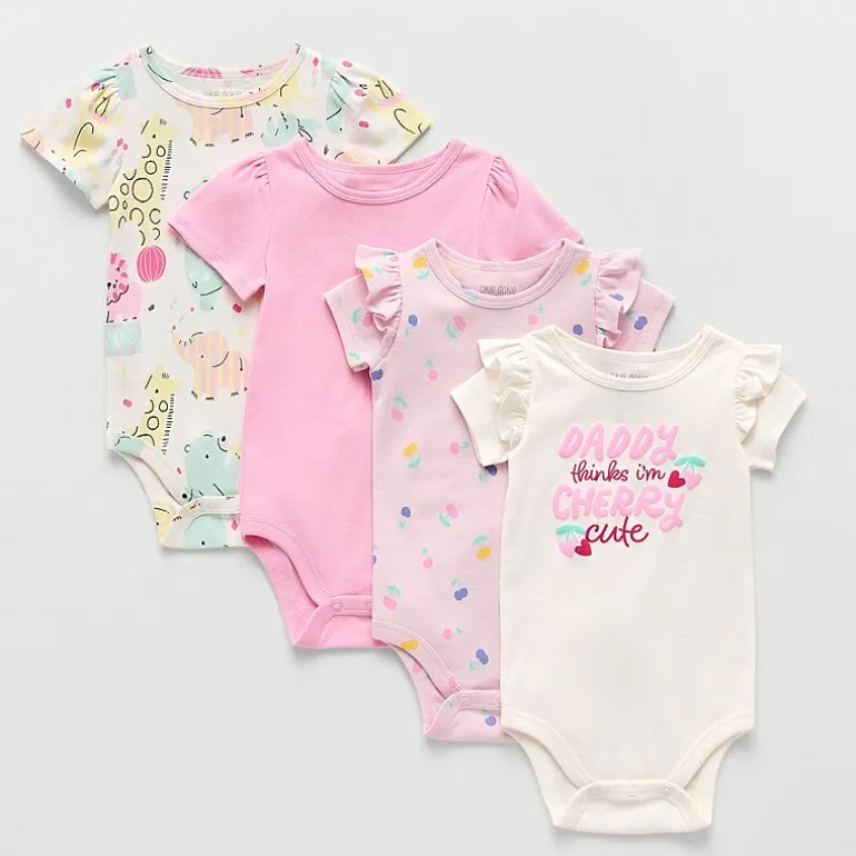 Okie Dokie Baby Girls Round Neck Short Sleeve 4-pc. Bodysuit