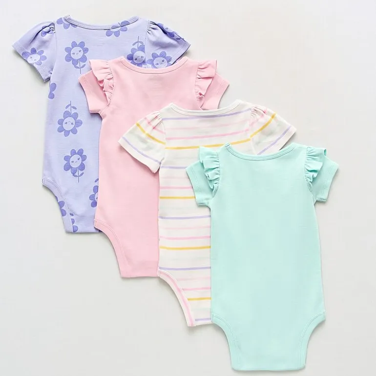 Okie Dokie Baby Girls Round Neck Short Sleeve 4-pc. Bodysuit