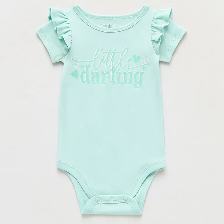 Okie Dokie Baby Girls Round Neck Short Sleeve Rib Bodysuit