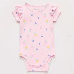 Okie Dokie Baby Girls Round Neck Short Sleeve Rib Bodysuit