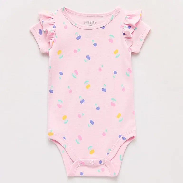 Okie Dokie Baby Girls Round Neck Short Sleeve Rib Bodysuit