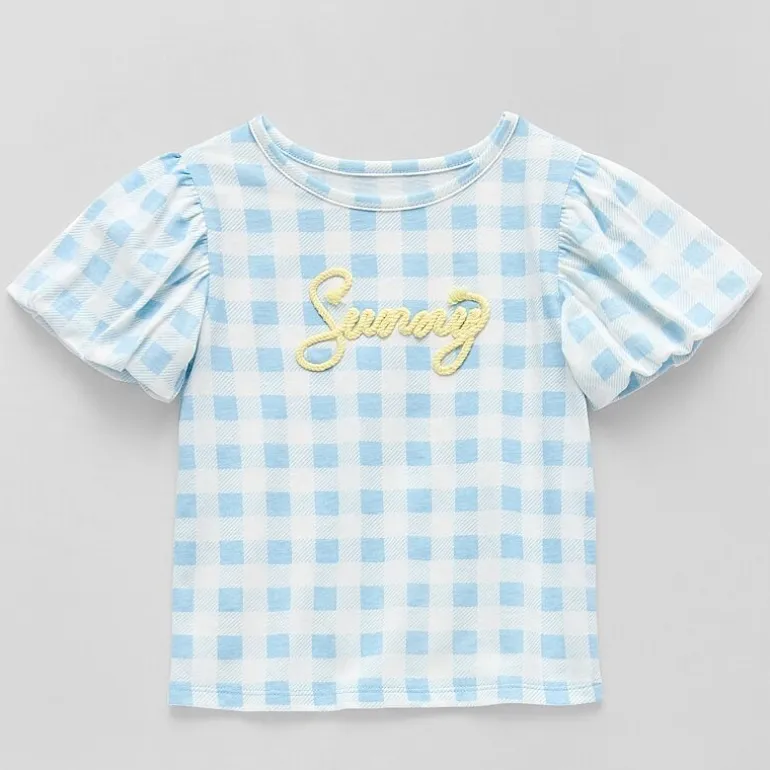 Okie Dokie Girls Crew Neck Puff Sleeve Graphic T-Shirt
