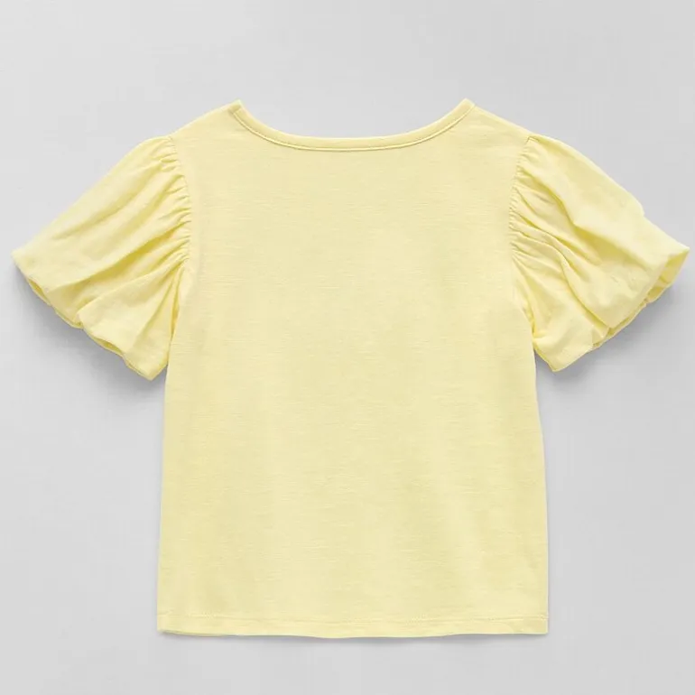 Okie Dokie Girls Crew Neck Puff Sleeve Graphic T-Shirt