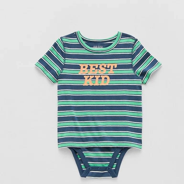 Okie Dokie Toddler Boys Bodysuit Closure Easy-on + Easy-off Adaptive Crew Neck Short Sleeve Bodysuit