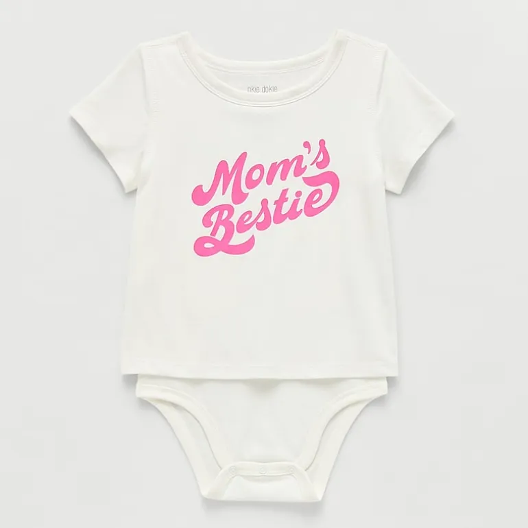 Okie Dokie Toddler Girls Bodysuit Closure Easy-on + Easy-off Adaptive Round Neck Short Sleeve Bodysuit