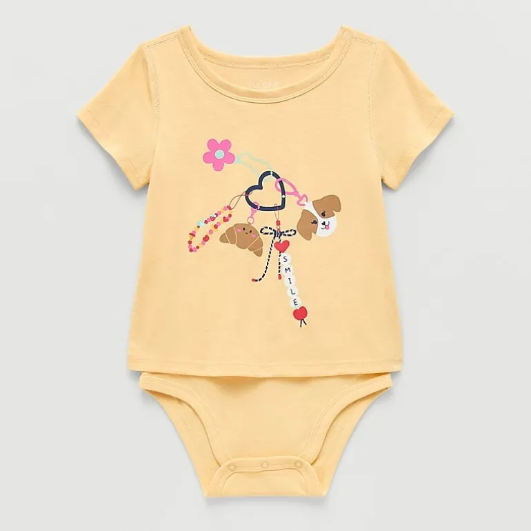 Okie Dokie Toddler Girls Bodysuit Closure Easy-on + Easy-off Adaptive Round Neck Short Sleeve Bodysuit