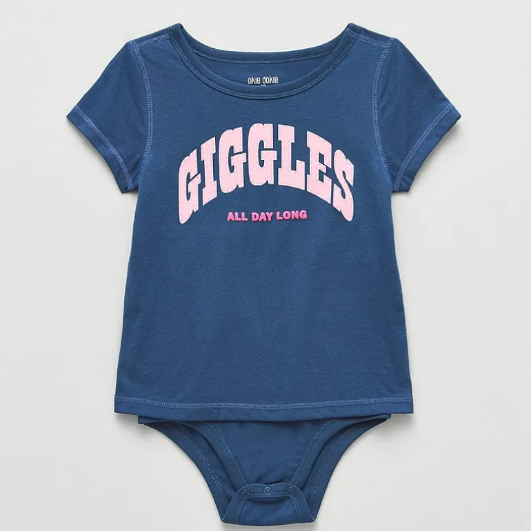 Okie Dokie Toddler Girls Hidden Access Opening Adaptive Round Neck Short Sleeve Bodysuit